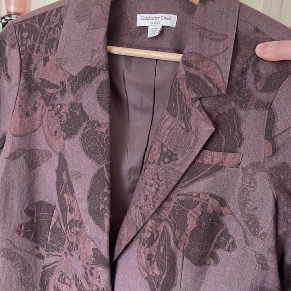 Dusty Plum Linen Blend Abstract Print Boyfriend Blazer EUC - Picture 14 of 16